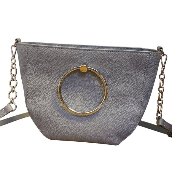 Ted Baker Grey Leather Crossbody Bag With Chain Strap & Metal Ring Detail - Picture 1 of 6